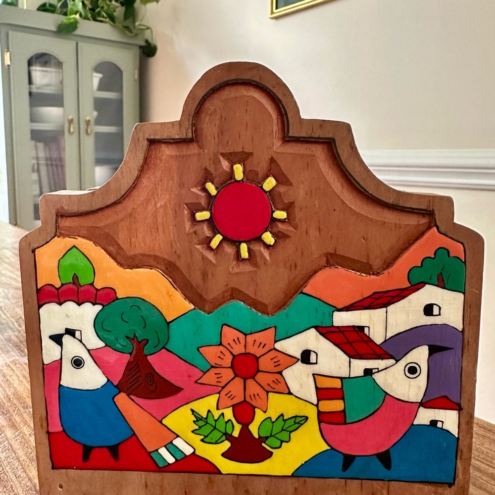 Colorful Wooden Folk Art Napkin Holder
